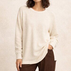 Tory Sport Sweater White Waffle Knit Henley Oversized Long Casual Pullover Small